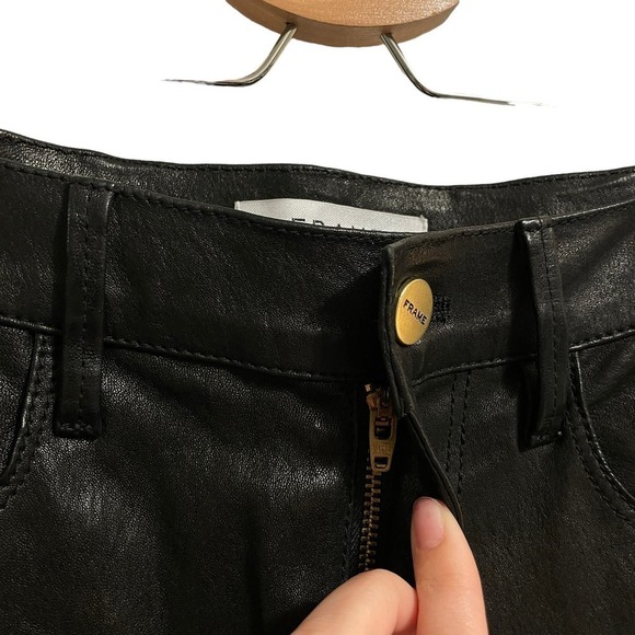 NWT FRAME Le Sylvie High Waist Slender Straight Lambskin Leather Pants Size 25 - Picture 3 of 12